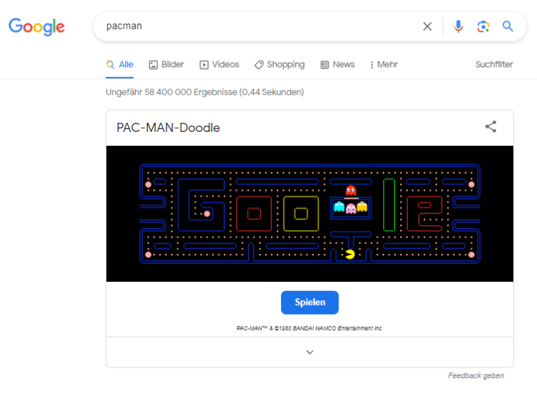 Pacman Game in Google