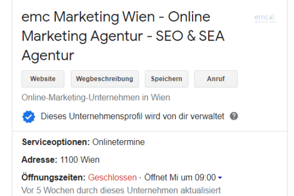 Google My Business Optimierung Wien